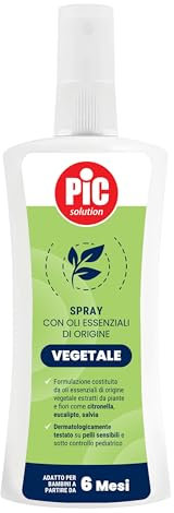 Pic Solution Spray Insetto Repellente con Oli Essenziali di Origine Vegetale come Citronella Eucalipto e Salvia per Bambini a Partire dai 6 mesi e Adulti 100 ml