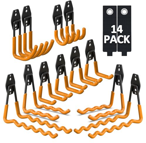laofeei 14 Stück Wandhaken Garage Haken Schwerlast Doppelhaken Multi Größe Garage Storage Hooks für Leiter Garten Fahrrad Geräte