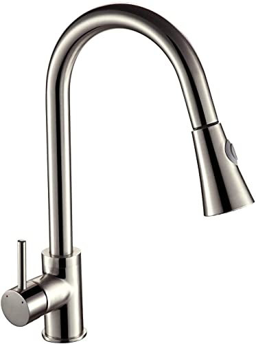 Wasserhähne, gebürsteter Wasserhahn, ausziehbarer Duschkopf für die Küche, 2 Strahlarten, hoher Auslauf, 360°-Schwenkbereich, aus Messing, Dekoration für Küchenarmaturen