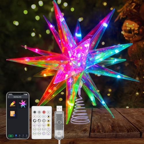 Christmas Star Tree Topper, 13.8 Xmas Smart Tree Decorations, App Control LED Christmas Light, Music Sync RGB Color Changing with Remote for Indoor and Outdoor Decor