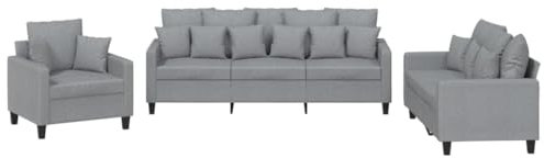 HETFTJN Recamiere Sofas Wohnzimmer Couch Lounge Sofa - 3-TLG. Sofagarnitur mit Kissen Hellgrau Stoff für Relaxationsraum Büro Sitzzimmer Hotelzimmer