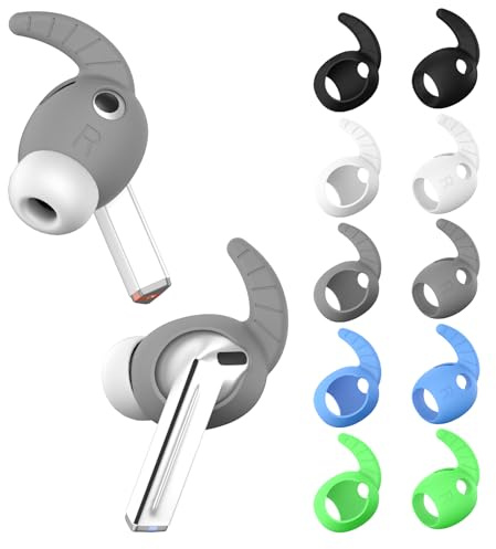 Lot de 5 paires de crochets d'écouteurs pour Samsung Galaxy Buds 3 Pro, embouts en silicone antidérapant et anti-rayures (noir, blanc, gris, bleu brillant, vert brillant)