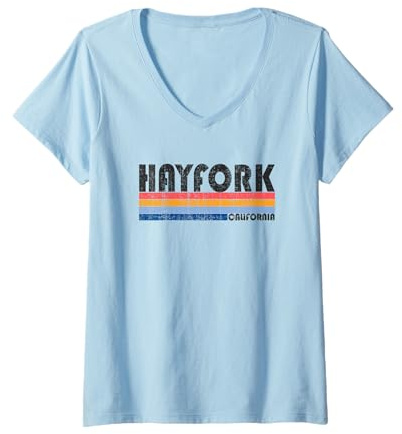Womens Vintage 70s 80s Style Hayfork, CA V-Neck T-Shirt