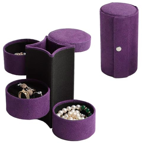Schmuckschatulle Reiseaccessoires Aufbewahrung Organizer Rolle Aufbewahrungsbox für Schmuckrollen aus Kunstleder Geeignet für Halsketten Ohrringe Armbänder Ringe für Mädchen Frauen Mütter,Violett
