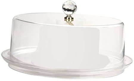 perfk Soporte para Tartas de acrílico con Tapa en Forma de cúpula, Bandeja para Tartas Transparente y Redonda, Soporte para Tartas Cubierto para Cocina, 34 X 34 X 13 Cm