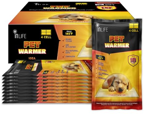 InLife Super Warmer for Dogs and Cats | All Natural & Safe, Instant Quick Heat, Easy & Comfortable Warmth | Air Activated, Steady Long-Lasting | Odorless, 10 Packs