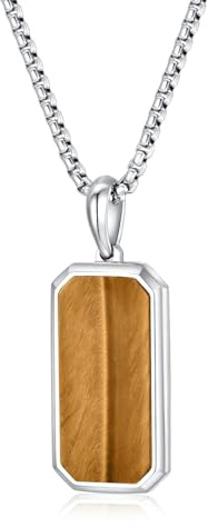 GAVU Collier Plaque Militaire Homme, Collier Œil de Tigre, 55cm