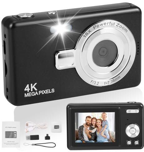 Compact Digital Camera with Sd Card, 32GB, Small Digital Camera with 16x Digital Zoom, 2.4 Lcd Screen Cheap Vlogging Photo Camera for Kids, Beginners