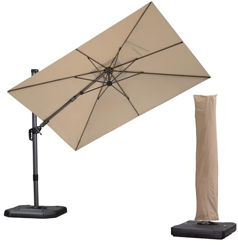 PURPLE LEAF Parasol Déporté 3 x 2 m Inclus Pied en Croix et Housse de Protection, Parasol de Jardin Extérieur Inclinable dans les 2 sens, 5 Positions D'inclinaison, Rotation à 360°, Beige