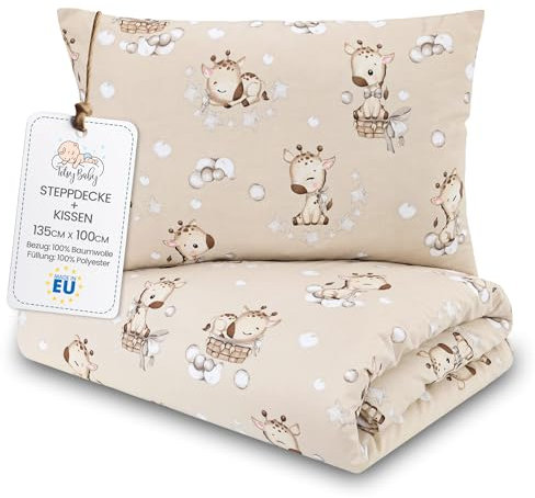 Totsy Baby Trapunta per bambino cotone 100x135 - piumono culla neonato set Imbottitura per piumone 100 x 135 cm con cuscino 40 x 60 cm per ragazzi e ragazze Oeko-Tex Giraffe