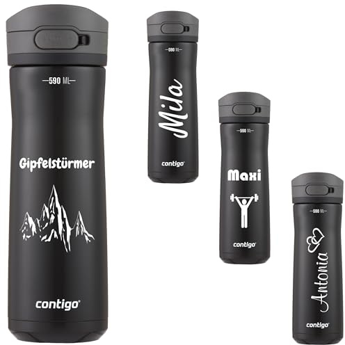 Contigo Jackson Chill AUTOPOP Bouteille isotherme, isolée sous vide, avec gravure – Nom – En acier inoxydable, idéale comme cadeau, anti-fuite, couvercle facile à nettoyer, sans BPA, 590 ml (Licorice)