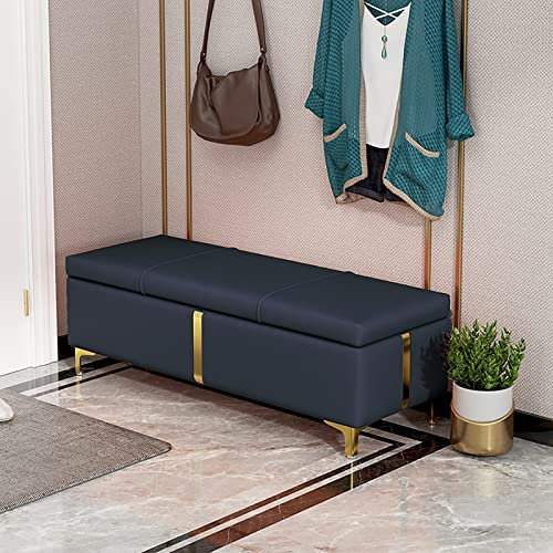 Moderne rechteckige Ottomane aus Leder zur Schuhaufbewahrung für das Wohnzimmer, Schwarz, 80 x 40 x 42 cm, gepolsterter Eingangsbankhocker mit anhebbarer Oberseite, stilvolle und funktionale