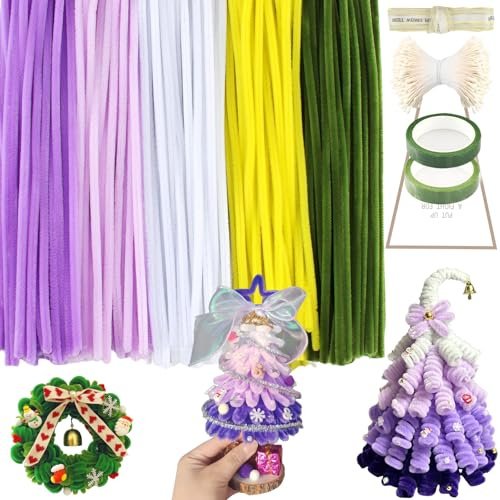 XIAQICA 400 Stück Pfeifenreiniger Blumen Pfeifenputzer Bunt in Mehrfarbig Pfeifenreiniger zum Basteln Lila Pipe Cleaner Flower Set für DIY Tulpen, Lavendelsträuße und Anderes Handwerk