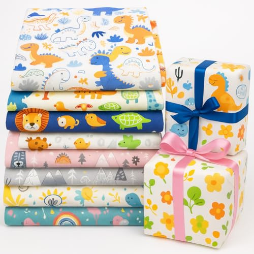 JClorix Deine Geschenke in Stoffverpackt, 8 Stück Baumwoll-Nachhaltige Geschenkverpackung mit Cartoon Designs, Wiederverwendbare Stofftüten für Geburtstag, Jubiläum & Familienfeiern (20 * 25cm)