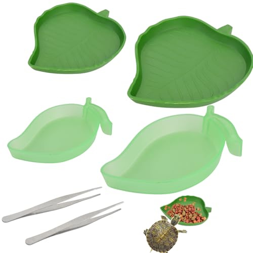 Vattenskål terrarium, 4 stycken reptiler vattenskål, reptilskålar med 2 pincetter av rostfritt stål, foderskål plast för orm sköldpadda gecko ödla, mango och bladform