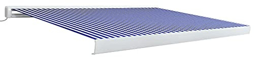 Tenda da sole motorizzata 450 x 300 cm, blu e bianco, parasole retrattile per patio, resistente alle intemperie, protezione UV, facile installazione, perfetta per giardino e balcone