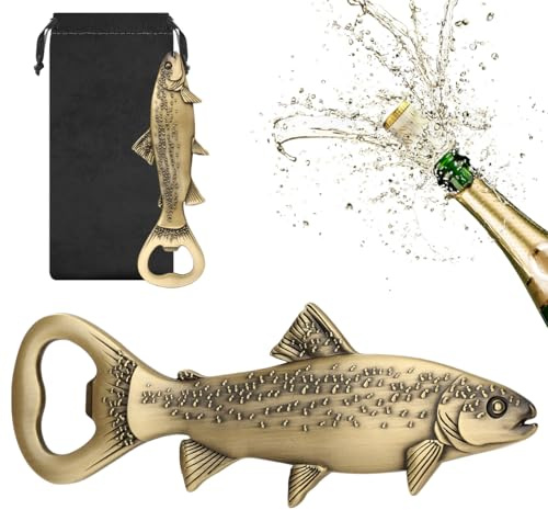 LULLEA Forelle Bier Flaschenöffner Fisch, Bier Geschenke für Angler, Geschenkidee Angel Zubehör, Fisch Deko Geschenke für Angler Männer, Vatertagsgeschenk Weihnachtsgeschenke für Angler Männer,Bronze