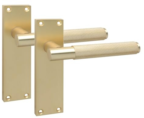 Golden Grace 1 Pair Victorian T-Bar Knurled Design Interior Door Handle Satin Brushed Brass Finish 150 x 40mm