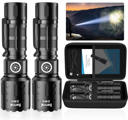 Banral Torches High Lumens Rechargeable Torch, Super Bright LED Small Powerful Torch with Memory Function, 6 Modes Pocket Waterproof Flashlight for Camping Hiking