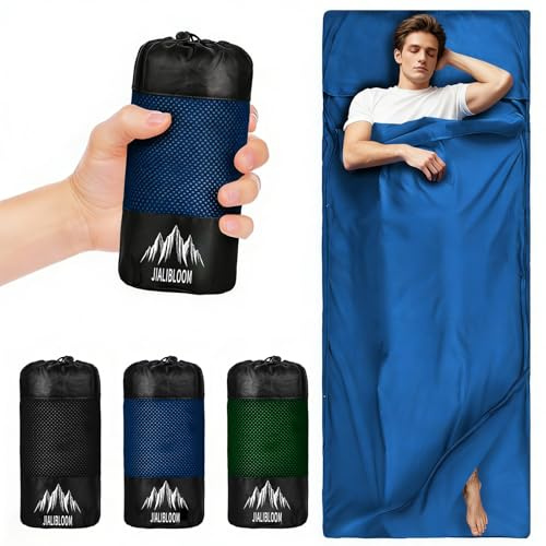 JialiBloom Hüttenschlafsack Baumwolle, 2in1 Hüttenschlafsack Ultraleicht aus Mikrofaser, Reiseschlafsack Schlafsack Inlett mit Kissenfach Deckenschlafsack Ideal für Hostels, Backpacking