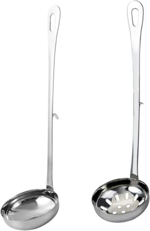Healeved Cuillère à Soupe Set de 2 Pièces en Acier Inoxydable avec Crochet Bords Arrondis Ustensile Cuisine pour Fondue Pratique pour Pot Chaud