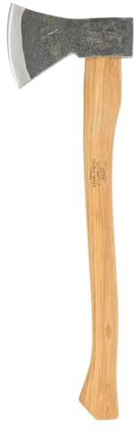 1844 Helko Werk Rheinländer Feldbeil – Kompaktes Beil aus C50-Kohlenstoffstahl (47–55 HRC), 600 g Kopfgewicht, 40 cm Hickory-Stiel, inklusive Lederschutz – für Camping, Bushcraft und Holzarbeiten