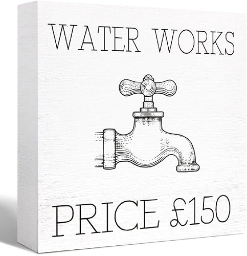 HAXVDT Bathroom Decor Funny Wooden Box Sign Home Toilet Restroom Shelf Tabletop Water Works 150 Farmhouse Bathroom Wooden Box Sign 5×5 in