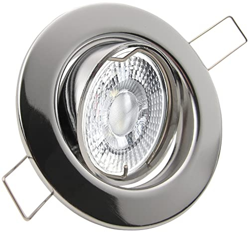 trendlights24 Decora LED Einbaustrahler Chrom rund 10x Set 7W dimmbar 230V | Decken Einbauleuchte, LED Spots, GU10, 50° Abstrahlwinkel, Warmweiß, 3000K, austauschbar, Deckenspots, schwenkbar