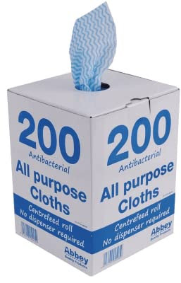 Abbey 200 All Purpose Cleaning Cloths in Portable Box Dispenser – Semi Disposable Cleaning Cloths to Clean Surfaces, Bathroom, Windows, Dishes – Kitchen Cloths 37x22cm –J Cloths Blue