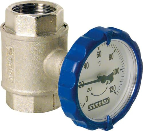 Kugelhahn 1 IG, mit Thermometer blau PN 16, Baulänge 72,5 mm