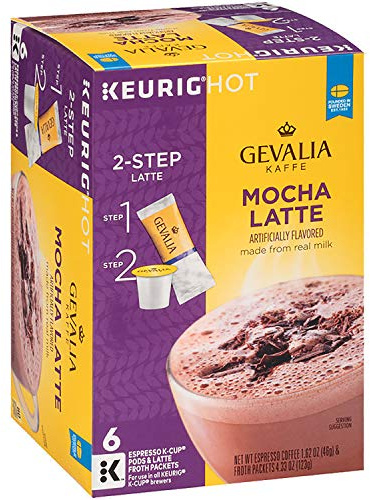Gevalia Mocha Latte Espresso 6 Keurig K-Cups + 6 Froth Packets (Pack of 1)