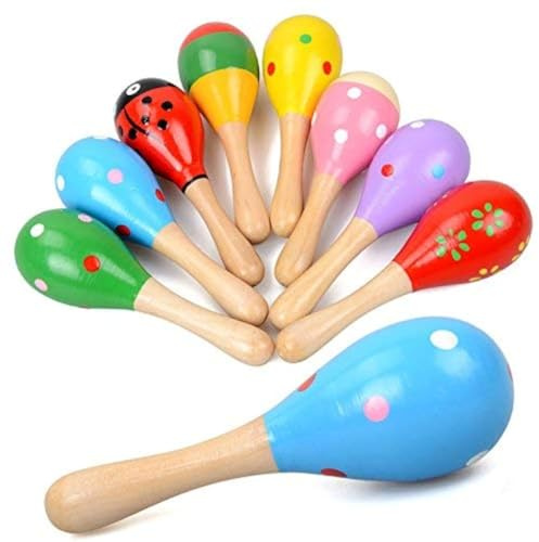 Islmlisa Mini Wooden Maracas for Kids, Wooden Fiesta Maracas Assorted Color and Design,Pack of 6 (Random Color Pattern)