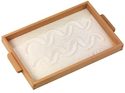 Sandmalen und Sandzeichnen im großen Sandtablett, Montessori Aktionstablett aus Holz, Montessori-Material