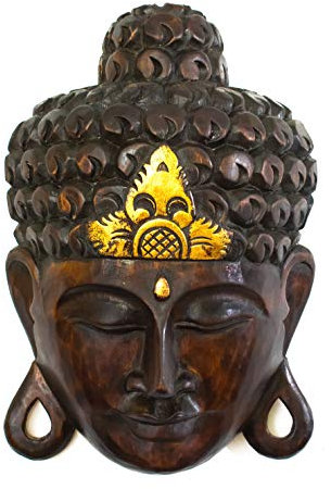 G6 COLLECTION 30.5 cm große Holz-Maske, ruhige Buddha-Kopf-Statue, handgeschnitzte Skulptur, handgefertigte Figur, Geschenk, Heimdekoration, Akzenten, Kunst, Dekoration, Buddha-Gesichtsmaske.