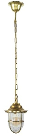 Licht-Erlebnisse Aussen Pendelleuchte aus Echt-Messing wertig & Riffelglas D:16cm IP54 E27 maritim antik Garten Terrasse Hof Garten Außenleuchte Hängelampe Pendel