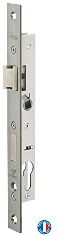 THIRARD - Boîtier de Serrure Encastrable à Cylindre pour Menuiserie Métallique - Axe 16.5 mm - Bouts Carrés - Inox - Coffre Acier Épaisseur 15 mm - Têtière Inox - Pêne Acier Nickelé - Gris