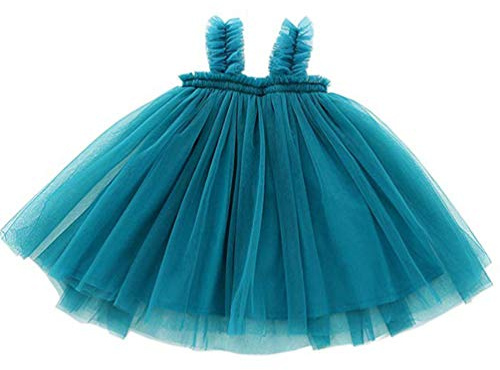 Ugitopi Bébé Filles Tutu Robe de Princesse sans Manches en Tulle (1-Blue, 120)