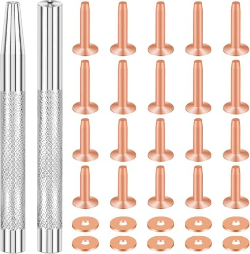 SelfTek 20Pack Copper Rivets and Burrs (14mm and 19mm) with 2Pcs Punch Rivet Tool for Belts, Bags, Collars, Leather-Crafting, Bracelets