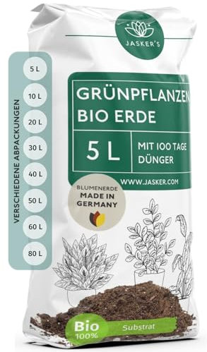 Bio Grünpflanzenerde 5 L - Blumenerde mit 45% weniger Torf - Erde für Zimmerpflanzen mit Dünger