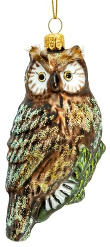 SIKORA Eule mit Federn besondere Weihnachtskugel Glas Christbaumschmuck Deko Figur Weihnachten Anhänger Ornament - Meisterstücke - BS716, Variante:Eule braun auf Zweig