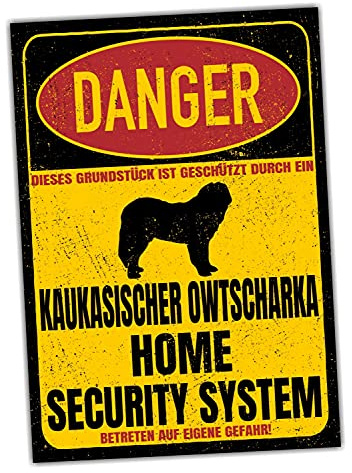Kaukasischer Owtscharka Schild Danger Security System Türschild Hundeschild Warnschild Hund Sicherheitsschild Hund Privatgrundstück Hundewarnung Warnung vor dem Hund