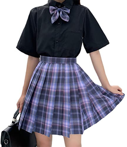 Osheoiso Anime Kleidung Gothic Hoodie Damen Schulbedarf Pullover Harajuku Top Mädchen Rock Kleidung Damen Mini Faltenrock Kariert Schulrock