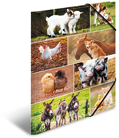 HERMA Sammelmappe A3 Bauernhof, Kinder Eckspanner-Mappe aus Pappe mit Tier Motiv, Gummizug, Innenklappen und Innendruck für Jungen und Mädchen