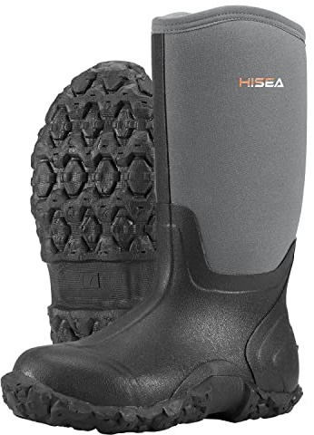 HISEA Men's Rain Boots Neoprene Rubber Boots Waterproof Insulated Mud Boots Mid Height Garden Shoes