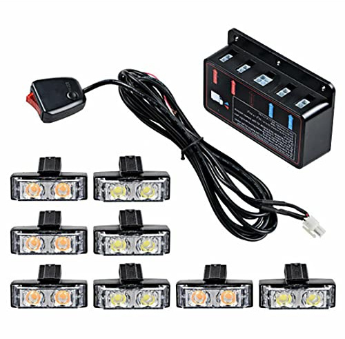 Riloer 8 LED lumières stroboscopiques, 12-24 V véhicule voiture calandre couverture stroboscope avertissement d'urgence barre lumineuse voiture camion style clignotant lampe