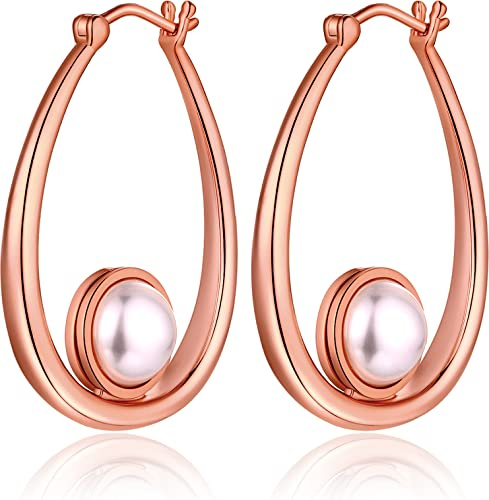 Jiahanzb 18 karat vita pärlor örhängen dam 925 sterlingsilver set pärlörhängen hängande för kvinnor, Silver, Pärla