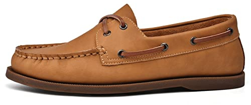 ALITIKAVIC Mens Boat Shoes Leather Casual Dress Shoes Classic Loafers Brown