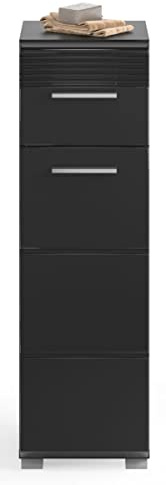 xonox.home - Standschrank Linus 30x79x31 cm in schwarz und schwarz Hochglanz - Kommode Badezimmerschrank - platzsparend und praktisch