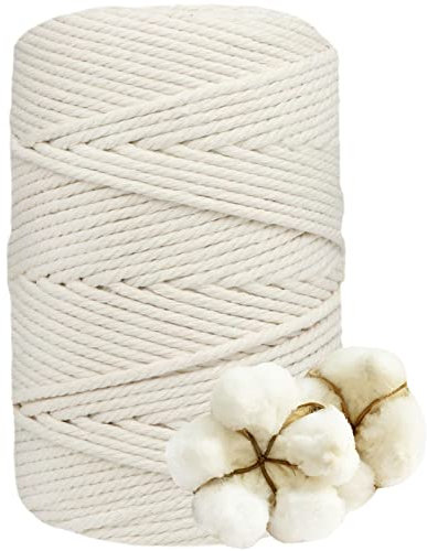 DXRPO Filato macramè, 4 mm x 120 m, Filato di Cotone macramè, Corda per Macrame 4mm,per Fai da Te, macramè, fioriera per Fiori macramè, Regali per buoni Amici, Piante, Decorazione Boho(Beige)