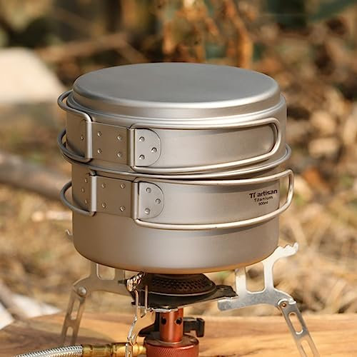 SPORTARC 1100ml Camping Kochgeschirr Set Ultraleicht Topf Bratpfanne Kit Mit Faltbarem Griff B